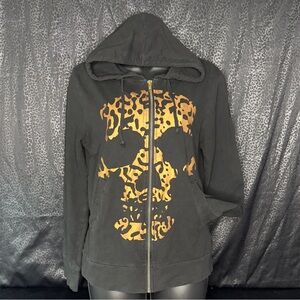 Hot Topic Black and Gold Leopard Print Skull Hoodie Size Large